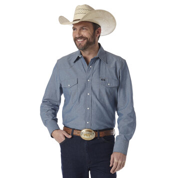 Wrangler Solid Chambray Snap Work Shirt