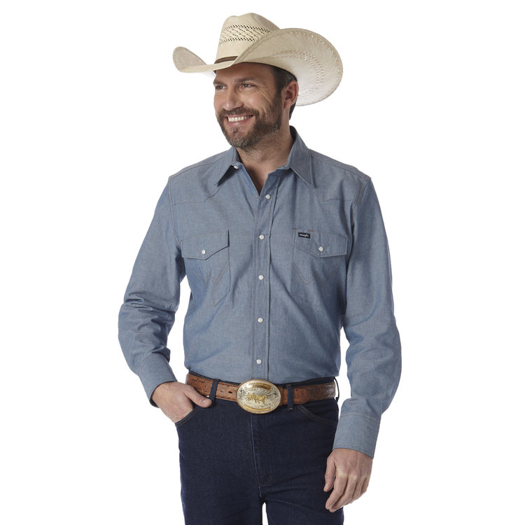 Wrangler Solid Chambray Snap Work Shirt
