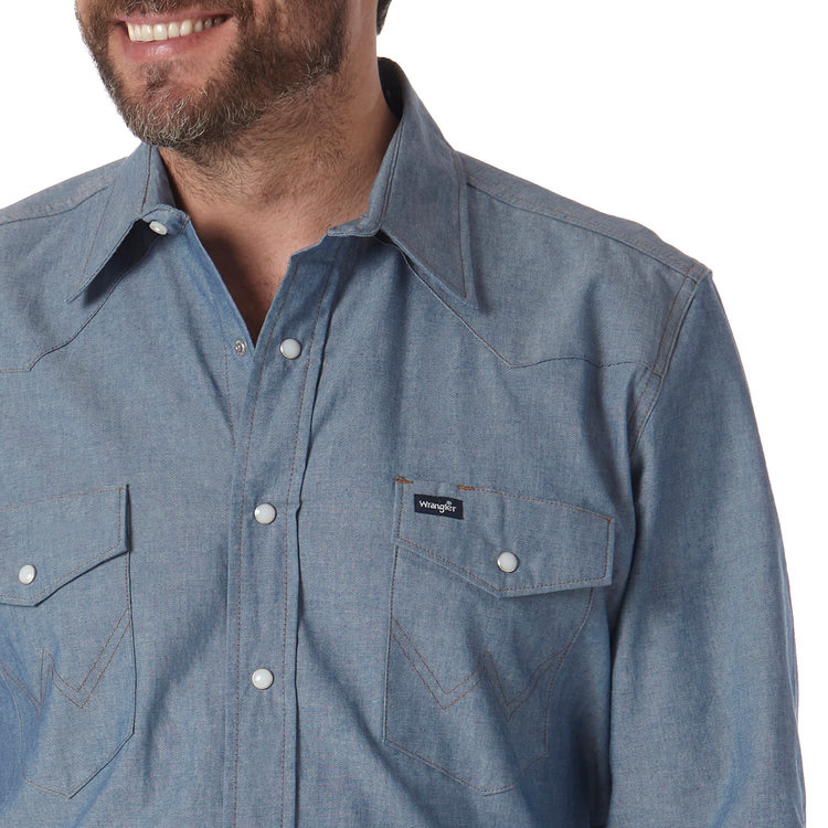Wrangler Solid Chambray Snap Work Shirt