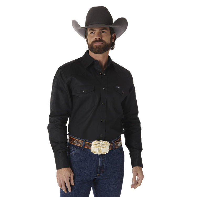 Wrangler Cowboy Cut Firm Finish Snap Work Shirt Black