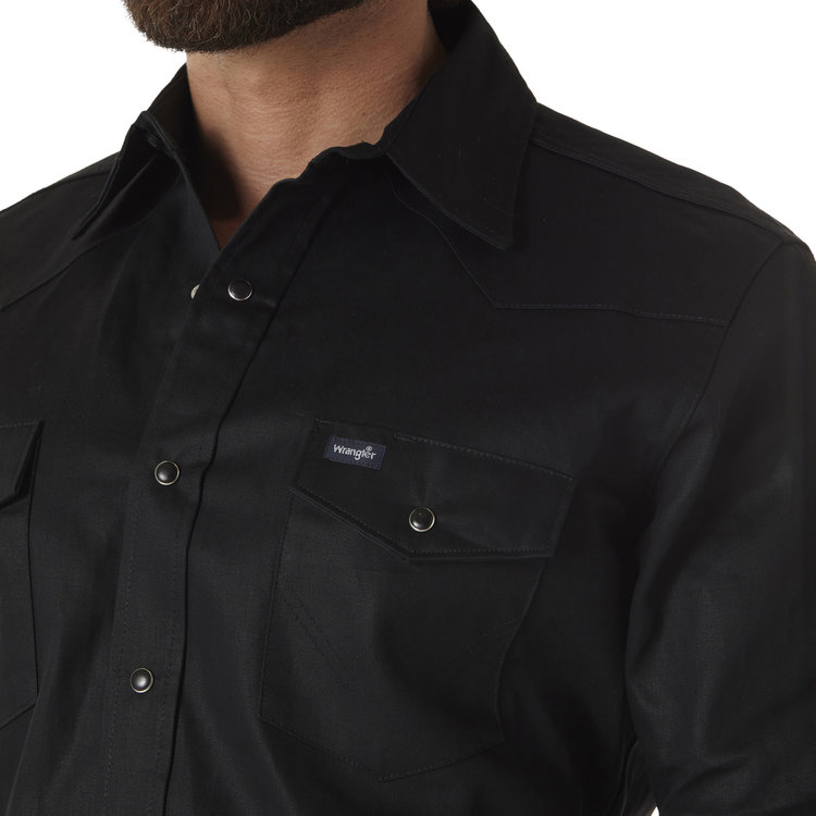 Wrangler Cowboy Cut Firm Finish Snap Work Shirt Black
