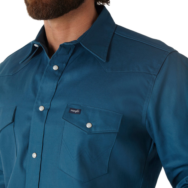 Wrangler Cowboy Cut Firm Finish Snap Work Shirt Dark Teal