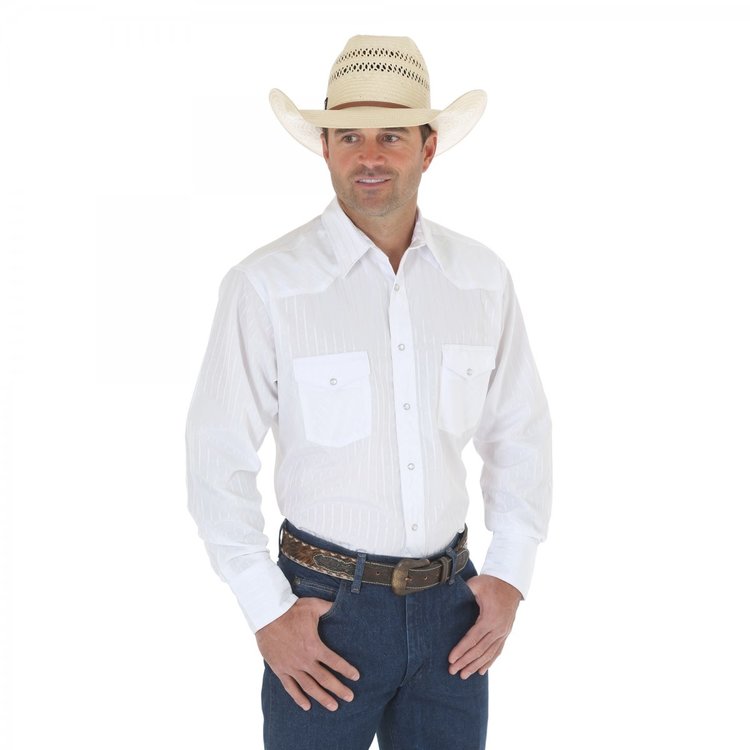 Wrangler Western Snap Dobby Stripe Shirt White