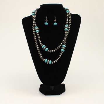 Blazin Roxx Double Strand Silver Turquoise Beads Set