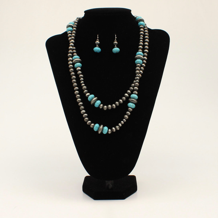Blazin Roxx Double Strand Silver Turquoise Beads Set
