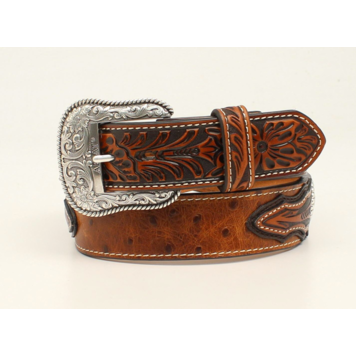 Ariat Accessories Brown Ostrich Embossed Tabs Belt