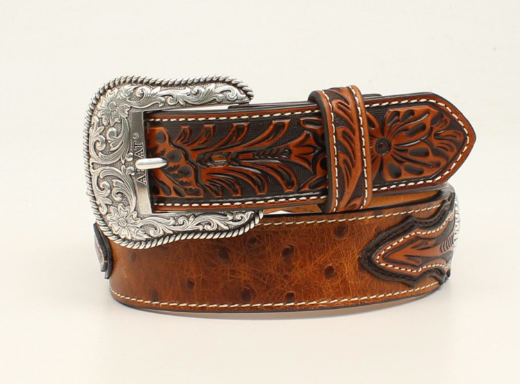 Ariat Accessories Brown Ostrich Embossed Tabs Belt