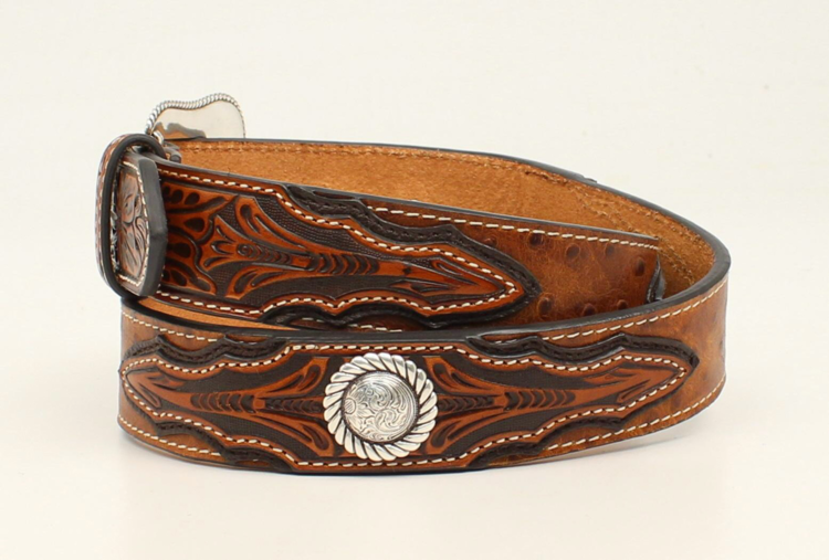 Ariat Accessories Brown Ostrich Embossed Tabs Belt