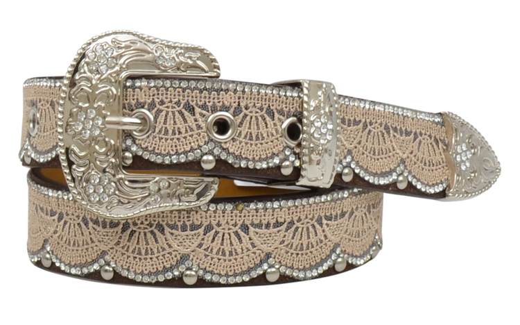 Angel Ranch Tan Lace & Beaded Overlay Belt