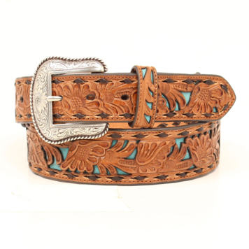 Nocona Floral Chocolate Buck Stitch Belt