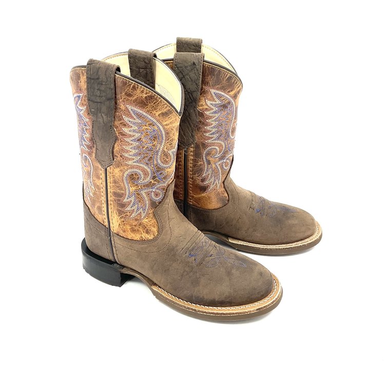 Old West Chidrens Broad Round Toe Boot Brown