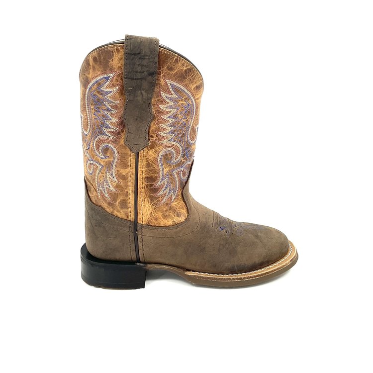 Old West Chidrens Broad Round Toe Boot Brown