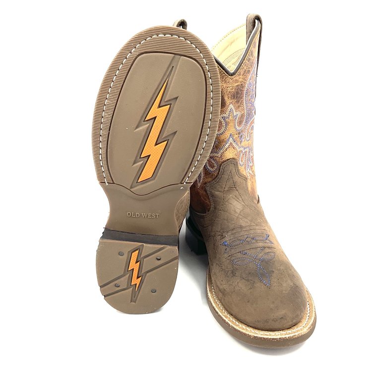 Old West Chidrens Broad Round Toe Boot Brown