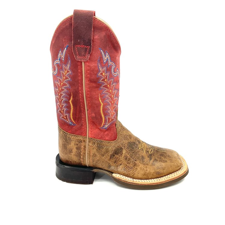 Old West Children's Square Toe Boot Brown and Red