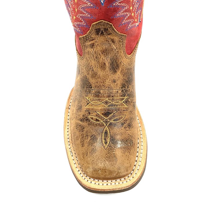 Old West Children's Square Toe Boot Brown and Red
