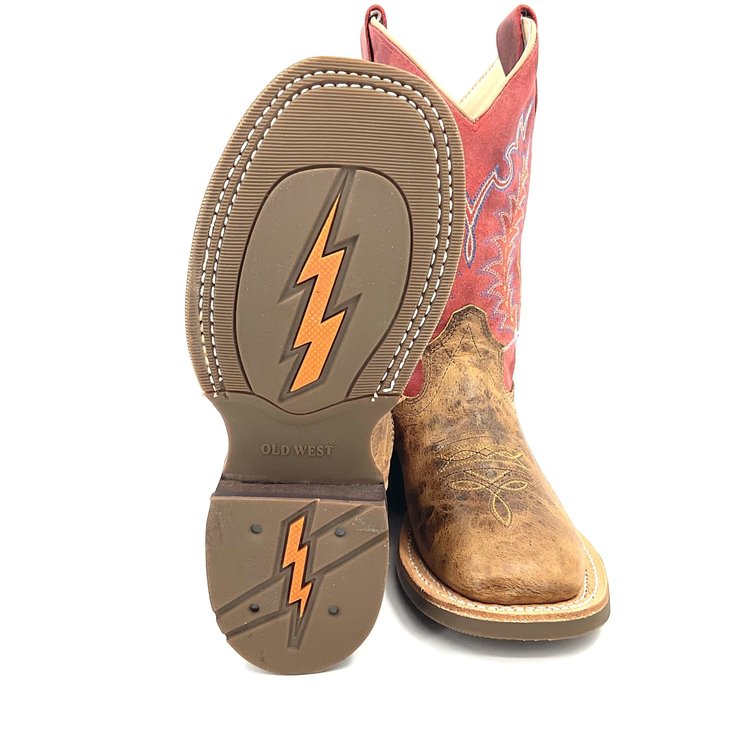 Old West Children's Square Toe Boot Brown and Red