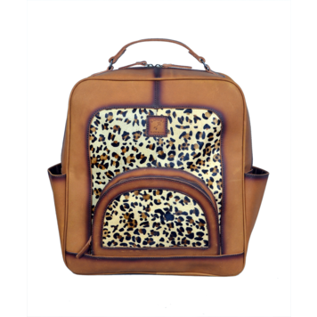 Rafter T Ranch Co Backpack Leopard with Teak Leather 16"x14"
