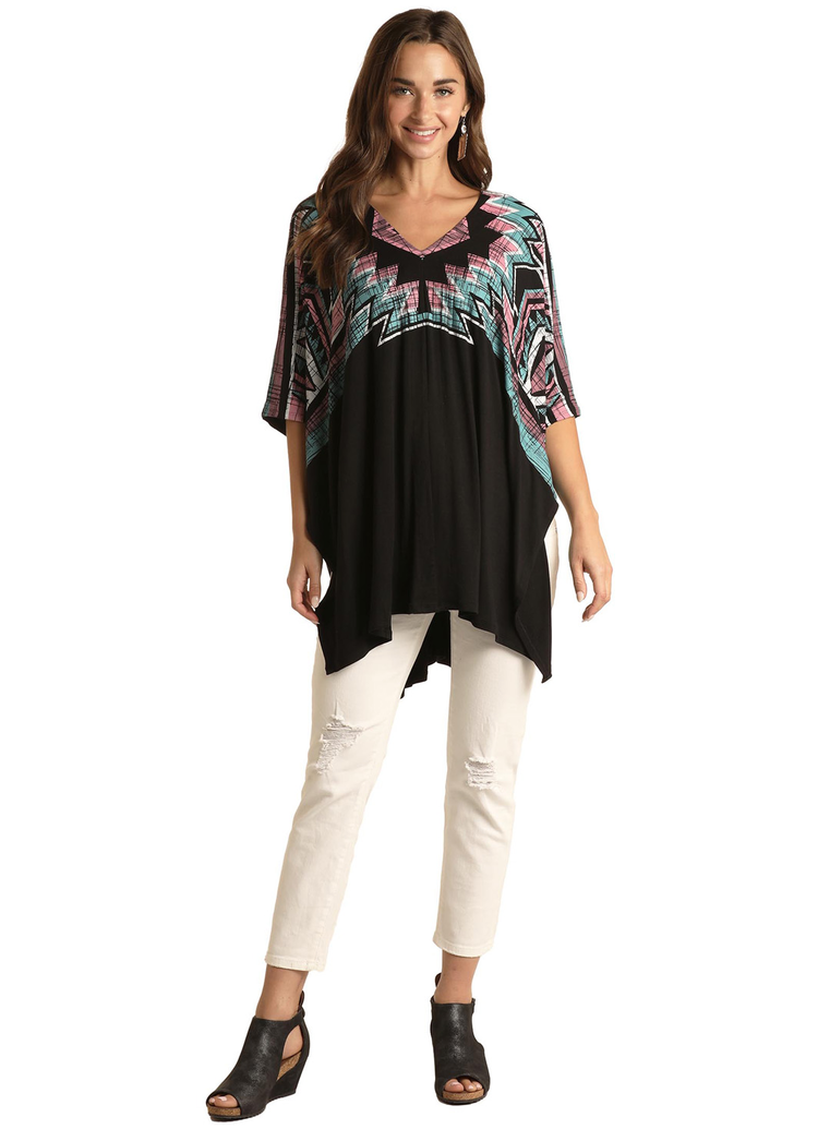 Panhandle Western Wear Aztec Print Poncho Black