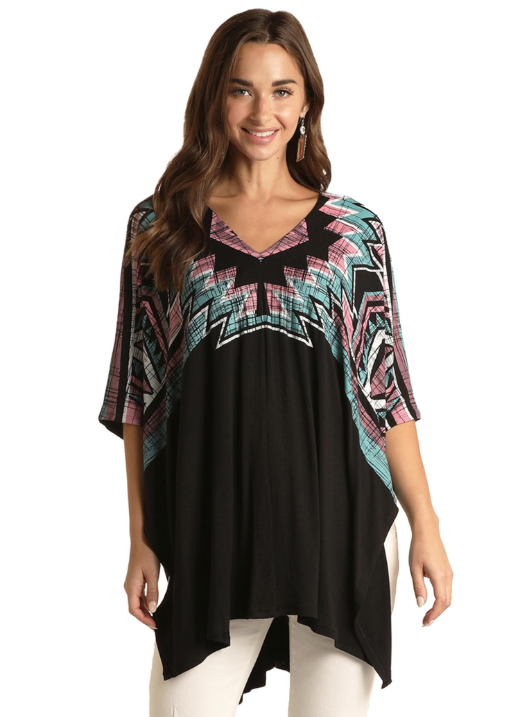 Panhandle Western Wear Aztec Print Poncho Black