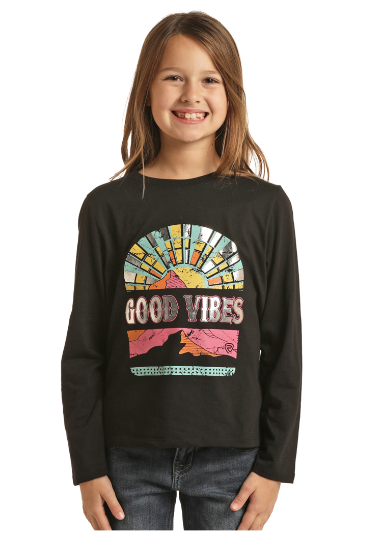 Rock & Roll Denim Good Vibes Graphic LS Tee Black