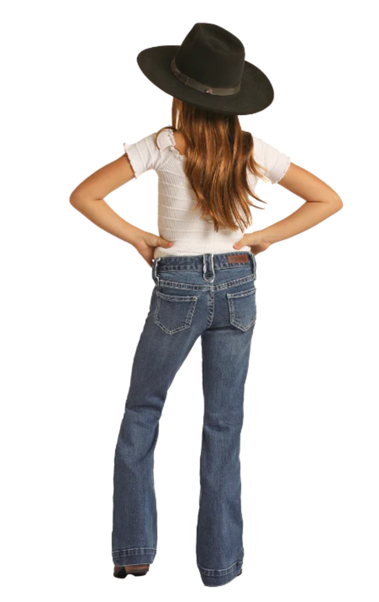 Rock & Roll Denim Piping Loop High Rise Trouser Medium Wash