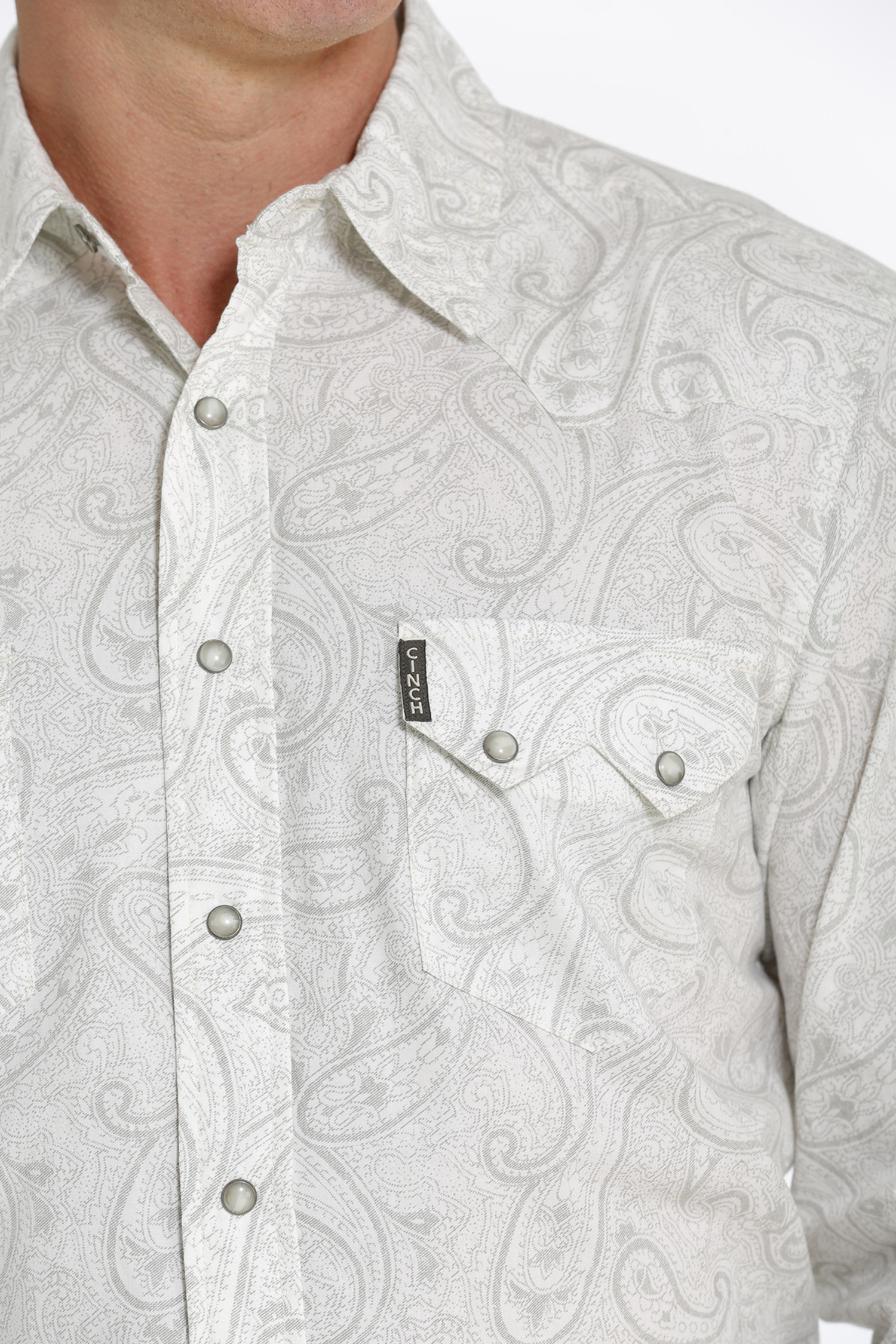 Cinch Mens Modern Fit Cream Paisley Print Shirt Frontier Western - Main Image