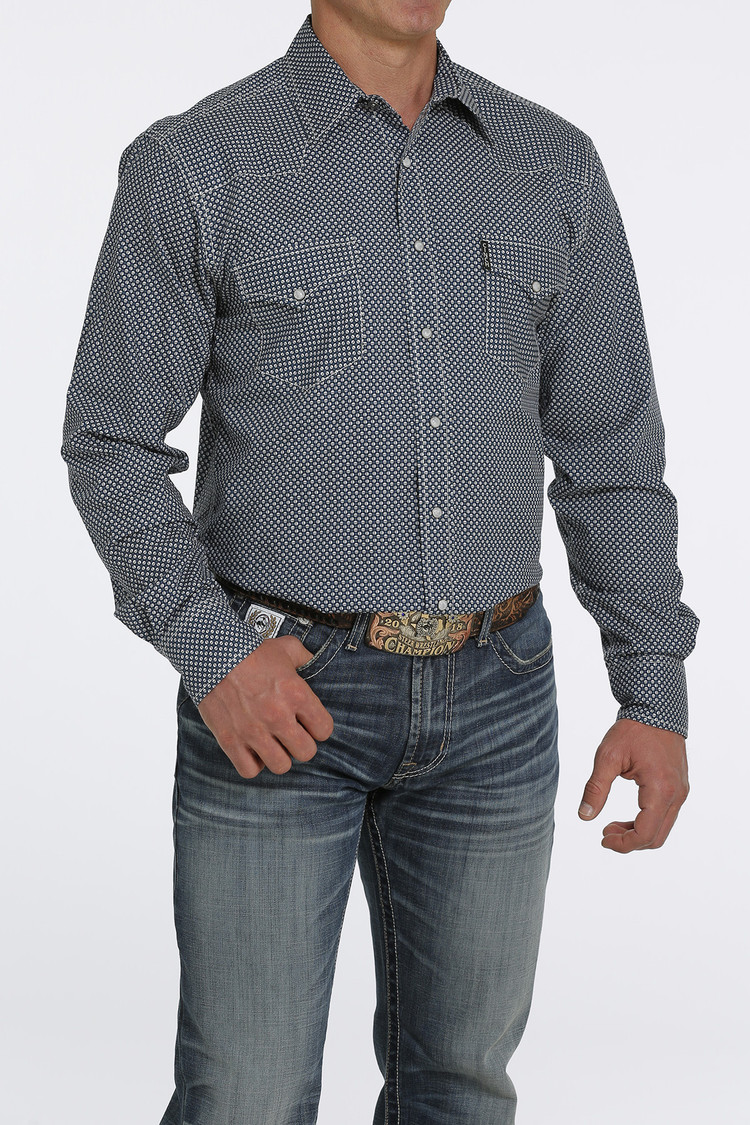 Cinch Mens Modern Fit Blue Print Shirt