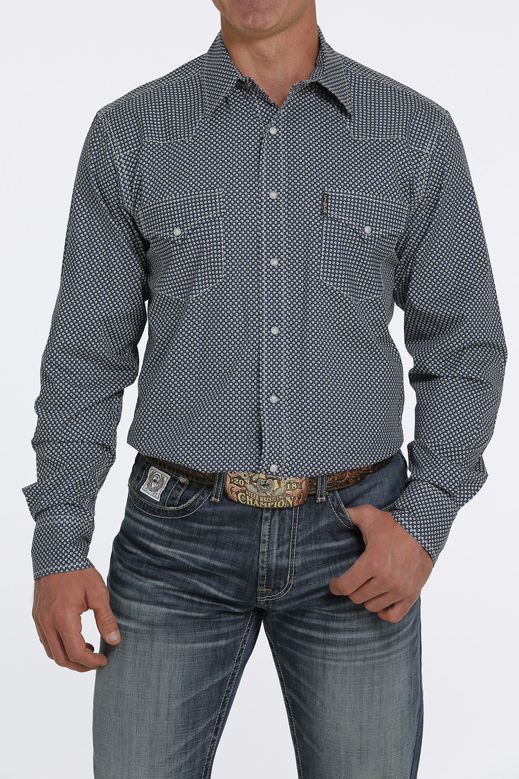 Cinch Mens Modern Fit Blue Print Shirt