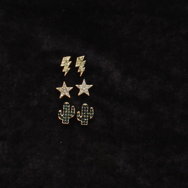 Silver Strike Cactus Bolt Star Earring Set