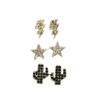 Silver Strike Cactus Bolt Star Earring Set