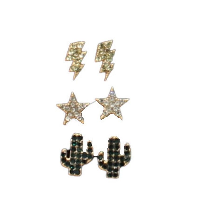 Silver Strike Cactus Bolt Star Earring Set