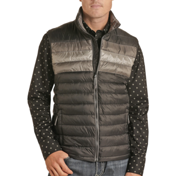 Rock & Roll Denim Performance Puffer Vest Black and Grey