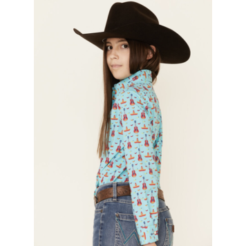 Panhandle Western Wear Girls Turquoise Guitar Snap Shirt