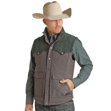 Rock & Roll Denim Nylon and Cord Poly Fill Vest Teal