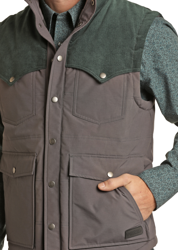 Rock & Roll Denim Nylon and Cord Poly Fill Vest Teal