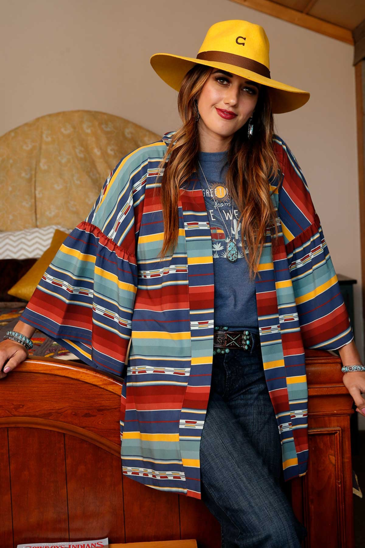 Cruel Denim Southwestern Printed Kimono Turquoise Red