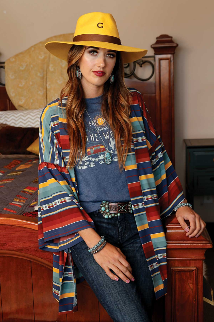 Cruel Denim Southwestern Printed Kimono Turquoise Red