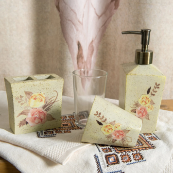 HiEnd Accents Desert Skull Rose Floral 3 PC Bath Countertop Accessory Set