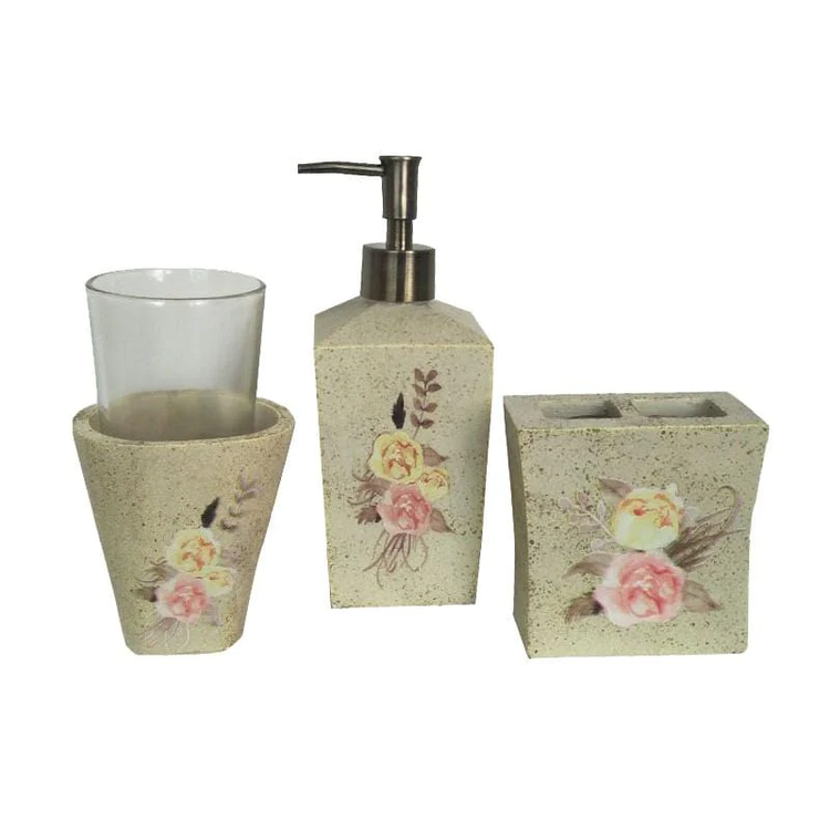HiEnd Accents Desert Skull Rose Floral 3 PC Bath Countertop Accessory Set