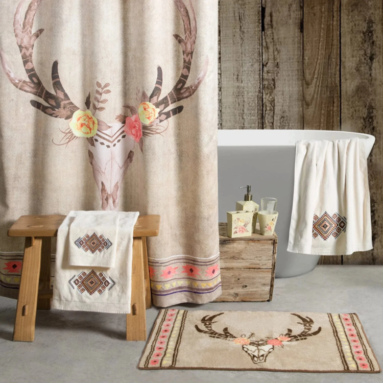 HiEnd Accents Desert Skull Rose Floral 3 PC Bath Countertop Accessory Set