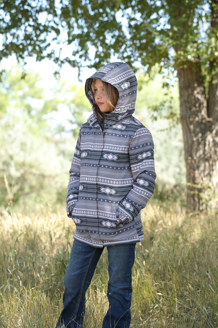 Cruel Denim Girls Southwestern Grey Hooded Coat