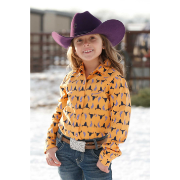 Cruel Denim Girls Steer Head Print Shirt Gold