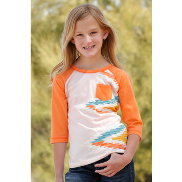 Cruel Denim Girls Peach Aztec 3/4 Sleeve Top