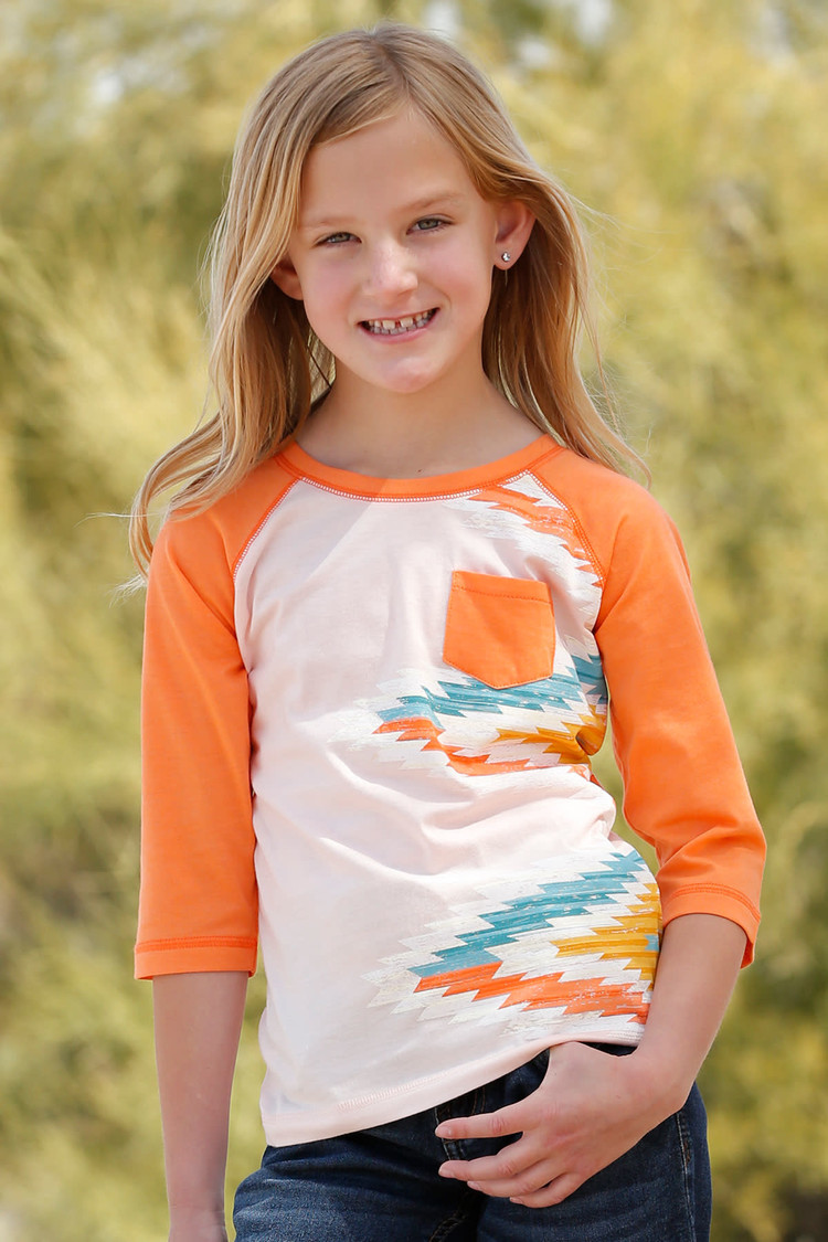 Cruel Denim Girls Peach Aztec 3/4 Sleeve Top