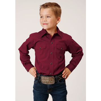 Roper Boys Black Fill Solid Shirt Wine