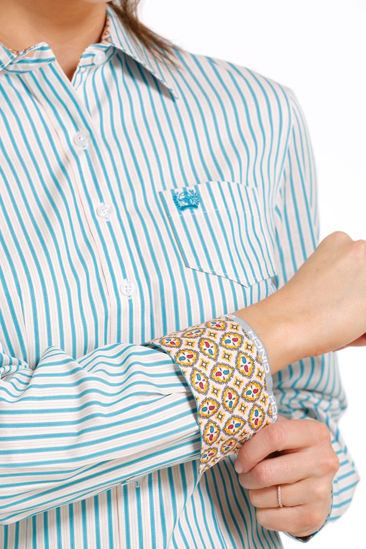 Cinch Cotton Turquise Striped Shirt