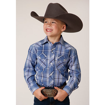 Roper Boy's Plaid Snap Shirt Blue