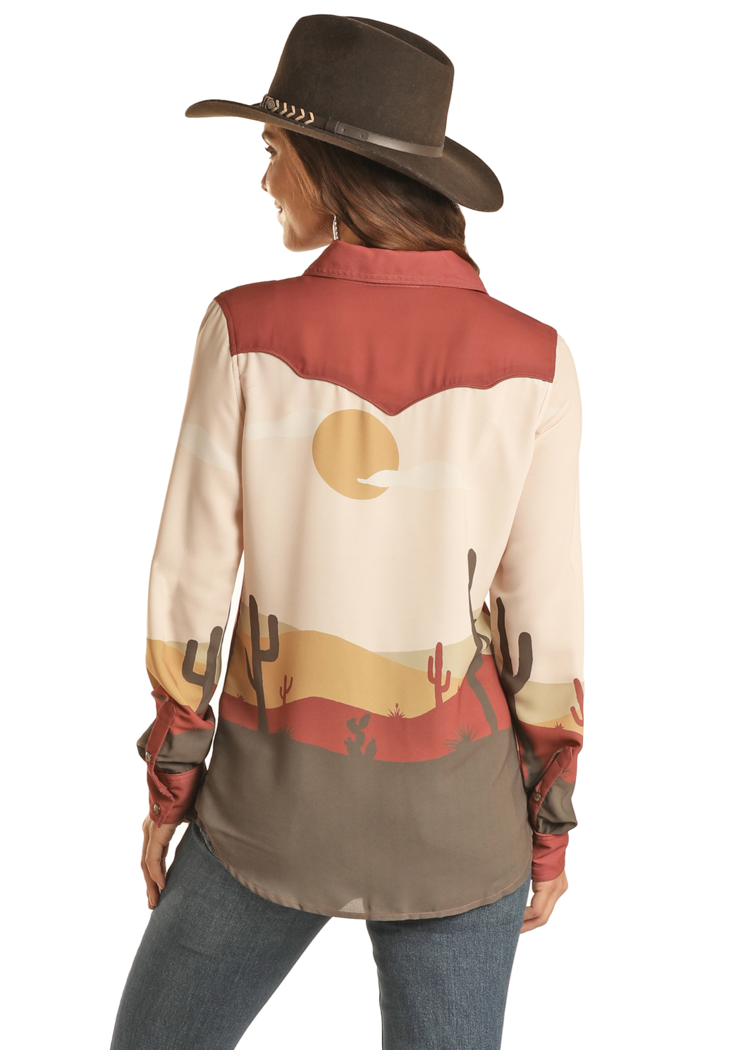 Rock & Roll Denim Desert Scenery Snap Shirt Rust