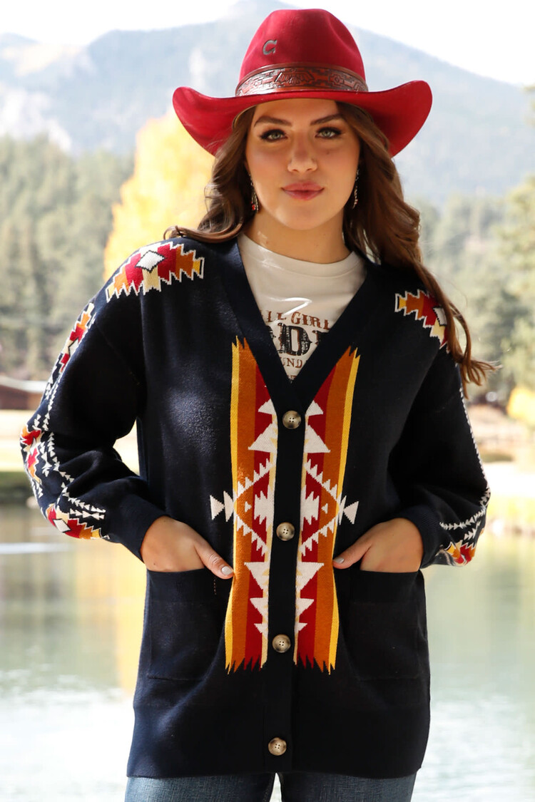 Cruel Denim Buttoned Boyfriend Fit Cardigan Navy