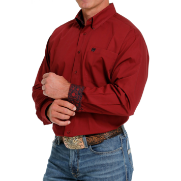 Cinch Men's Long Sleeve Solid Button Down Shirt - Red